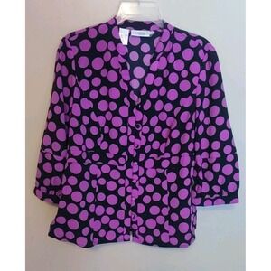 Naomi Women Black Purple Polka Dots‎ Seam Stitch Trademark Label Top Size M